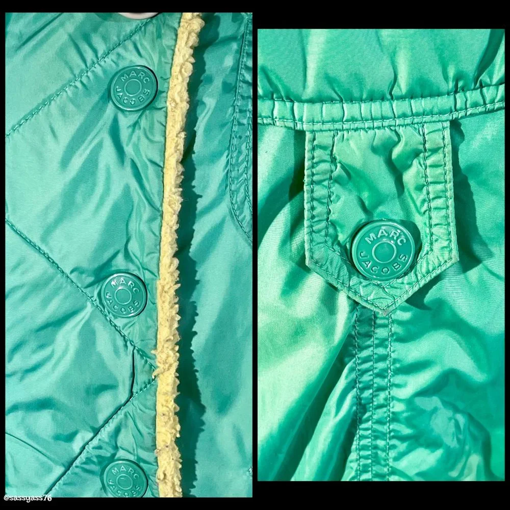 ▪️MARC JACOBS▪️ Turquoise Sherpa Trim Quilted Convertible Collar Jacket